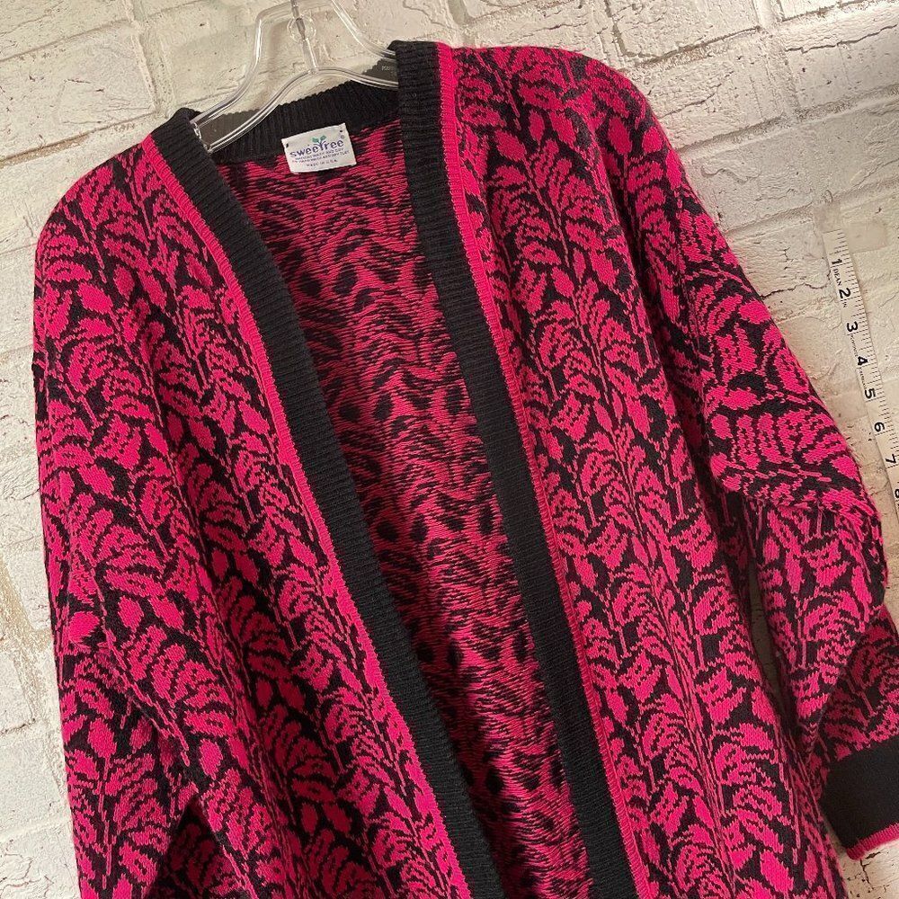 Sweetree Vintage Pink Black Open Front Cardigan Large